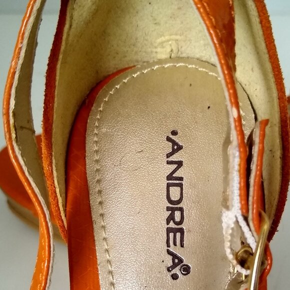 Andrea orange wooden platform toe strap peep toe heels - Picture 4 of 9